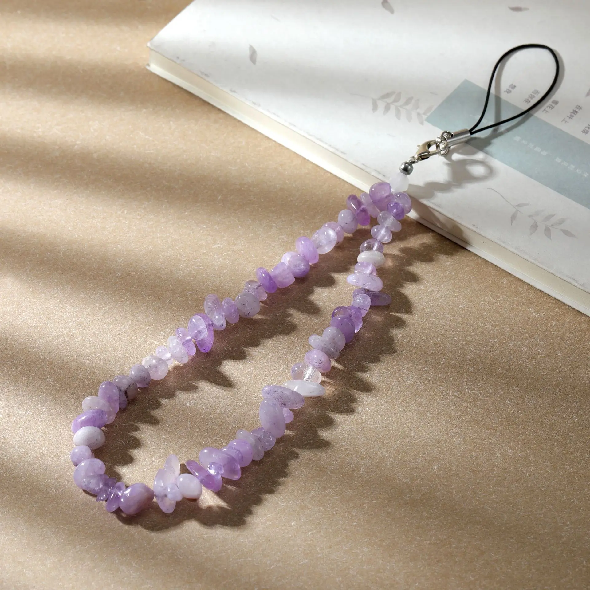 Cordón con cuentas de piedra Natural hecho a mano de cristal de piedra lunar, correa de muñeca antipérdida para teléfono móvil, llavero colgante con dijes para teléfono móvil - imagen 4