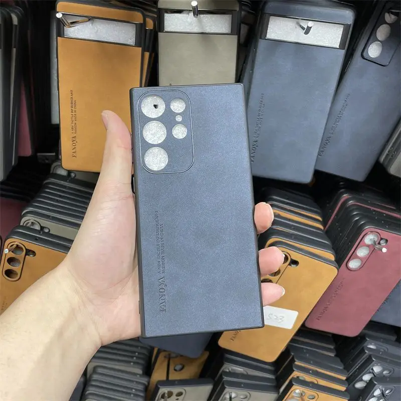 Funda de cuero de lujo para Samsung S25 S24 S23 Ultra contraportada para Samsung S25 Plus protección de cámara Funda de silicona a prueba de golpes - imagen 2