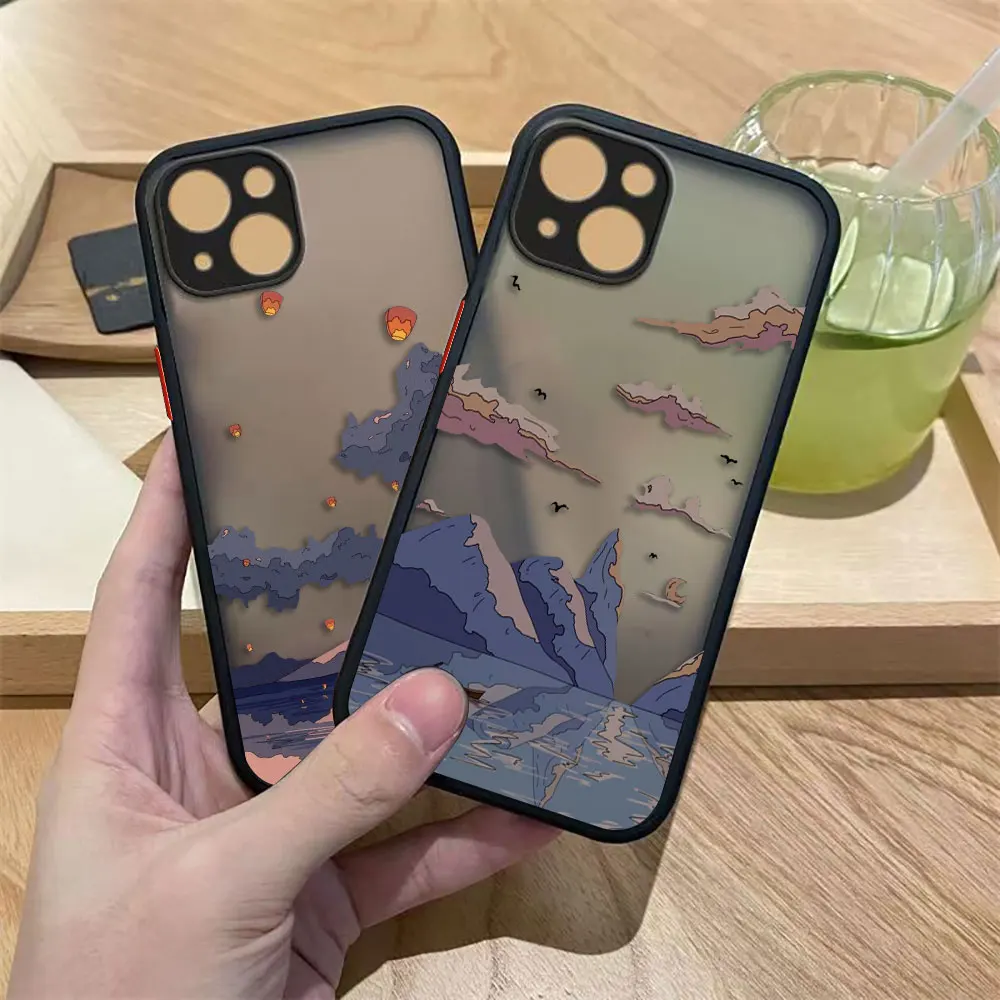 Funda de teléfono mate con flor de cerezo y puesta de sol para OPPO A98 A94 A93 A92 A91 A78 A74 A73 A58 A57 A55 A54 A53 A38 A17 A16 A9 A5X A5 - imagen 2