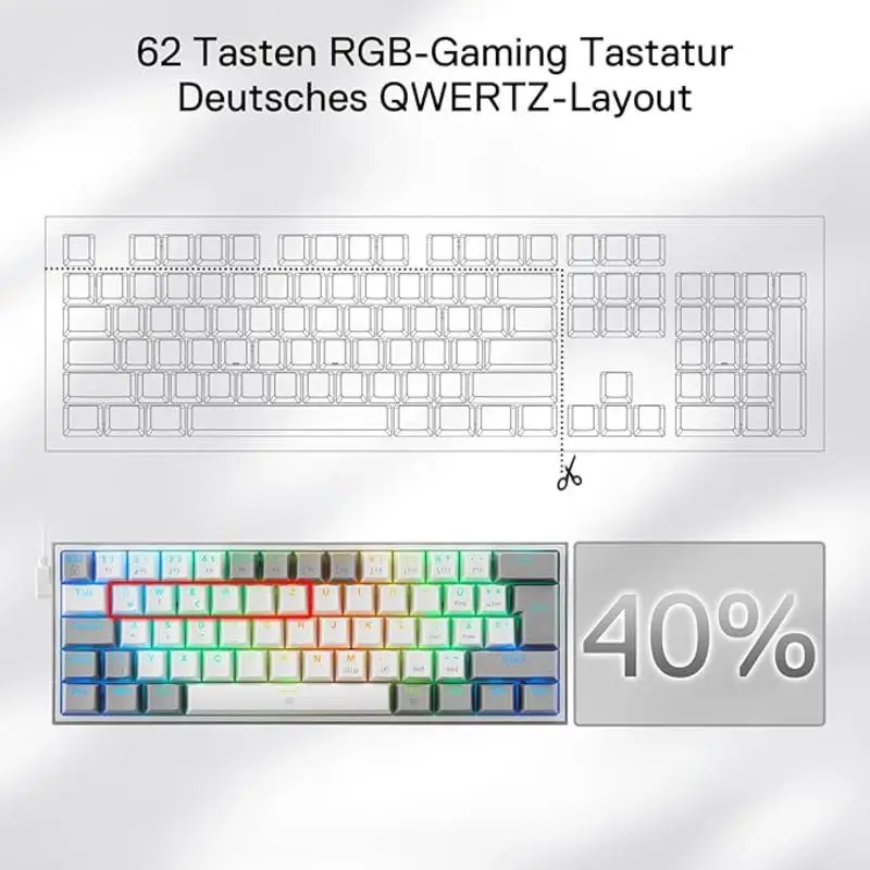 Redragon K617 DE teclado para juegos RGB con cable 60% teclado mecánico compacto 61 teclas interruptor lineal rojo compatible con controlador profesional - imagen 2