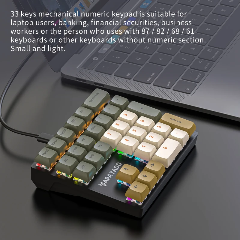 APAYADO Teclado numérico APAYADO K33 Mini teclado numérico mecánico con cable de 33 teclas, iluminación colorida para finanzas, trabajadores de contabilidad - imagen 5