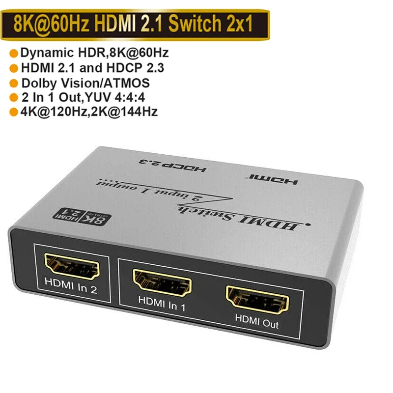 Conmutador 8K HDMI 2,1, 2x1, 8K, 60Hz, 4K @ 120Hz, 2 en 1, convertidor de vídeo para Xbox, PS3, PS5, PS4, cámara, portátil, PC a Monitor de TV - imagen 2