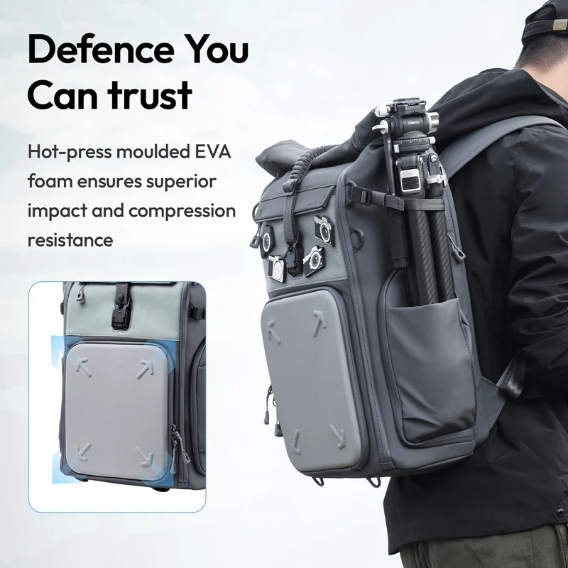 Ulanzi BP04 Mochila para cámara de carcasa dura 27L para fotografía de viajes Creación de contenido Bolsa de viaje corto para transmisión en vivo al aire libre Vlog - imagen 3