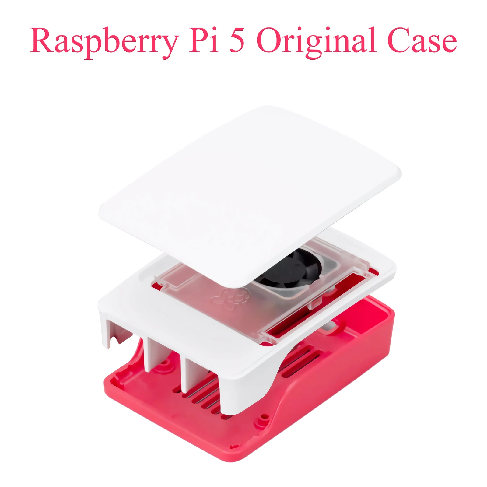 Funda oficial Raspberry Pi, cubierta protectora de plástico ABS rojo y blanco con ventiladores de disipador de calor para Raspberry Pi 5