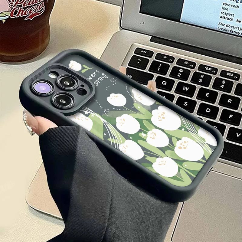 Funda de silicona para teléfono Samsung Galaxy, carcasa con diseño de flor de tulipán blanco y rosa para S24 Ultra S23 FE S22 S21 Plus FE A54 A34 A14 A73 A53 A33 5G - imagen 4