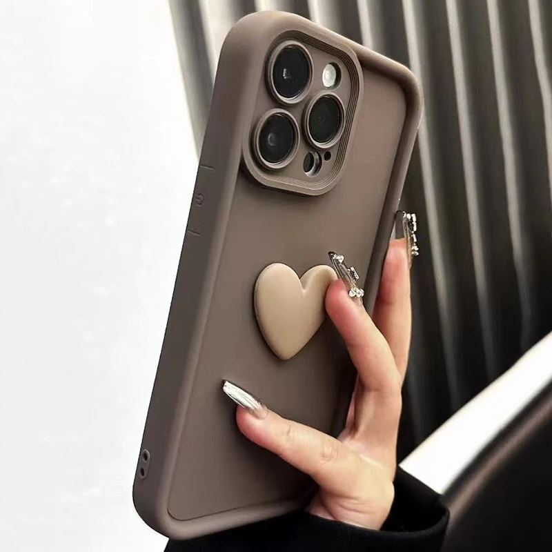 Lindo INS 3D amor corazón funda de teléfono de silicona para iPhone 17 16 15 Pro Max 16E funda iPhone 14 13 12 11 16 Plus 7 8 cubierta a prueba de golpes - imagen 2