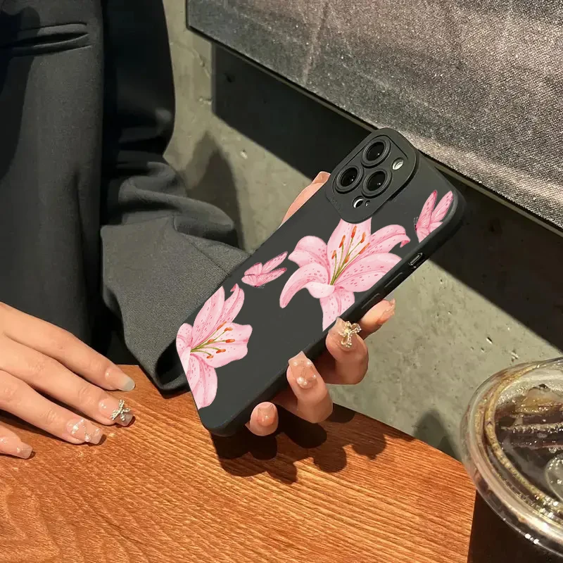 Funda de teléfono con diseño de mariposa y lirio Floral para iPhone 16 15 Pro Max 14 Pro 13 12 11 16E 7 8 Pus XR XS X SE, funda suave a prueba de golpes - imagen 5
