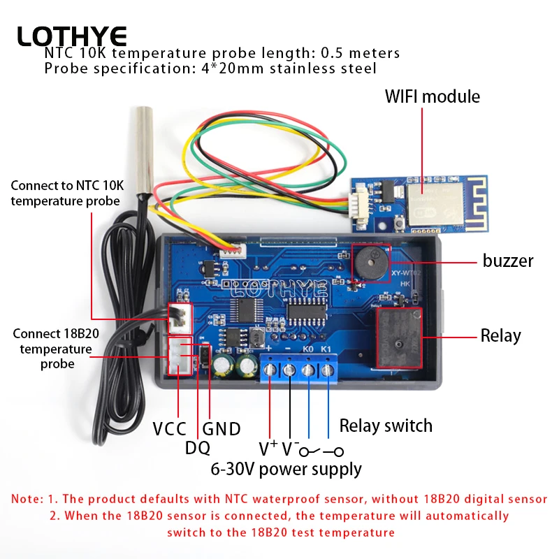 Termostato remoto WIFI, módulo de controlador de temperatura Digital de alta precisión, aplicación de calor frío, recolección de temperatura, alarma alta y baja - imagen 4
