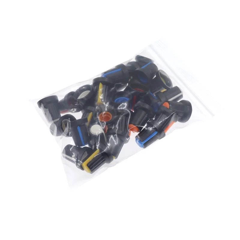 30 Uds WH148 tapa de perilla de potenciómetro (núcleo de cobre) 15*17mm 6mm agujero del eje AG2 amarillo naranja azul blanco rojo 5 valores * 6 uds - imagen 5