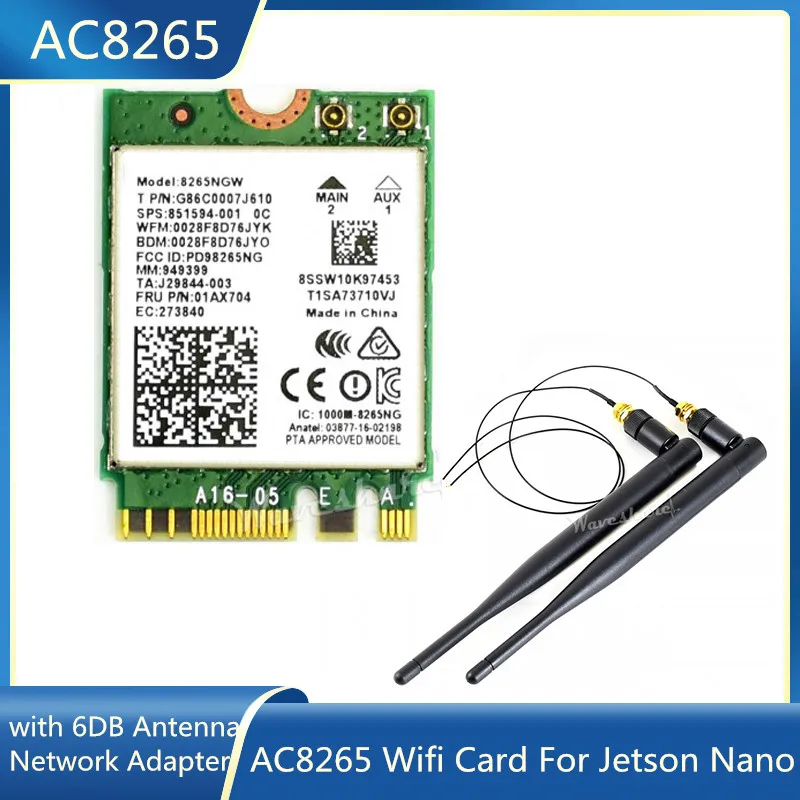 Módulo NIC inalámbrico AC8265 para Jetson Nano, 300Mbps + 867Mbps, 2,4 Ghz hasta 5Ghz, banda Dual, NGFF, Wifi, Bluetooth 4,2