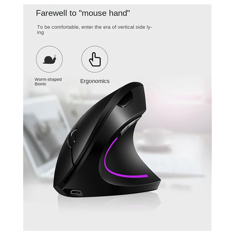 Ratón Vertical inalámbrico 2,4G, ratón silencioso RGB para juegos, ratón de oficina ergonómico para PC y portátil - imagen 4