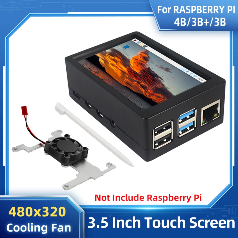 Raspberry Pi 3,5 pantalla táctil 480*320 pantalla LCD TFT ventilador de refrigeración de caja de Metal ABS opcional para Raspberry Pi 4 modelo B o 3B + 3B