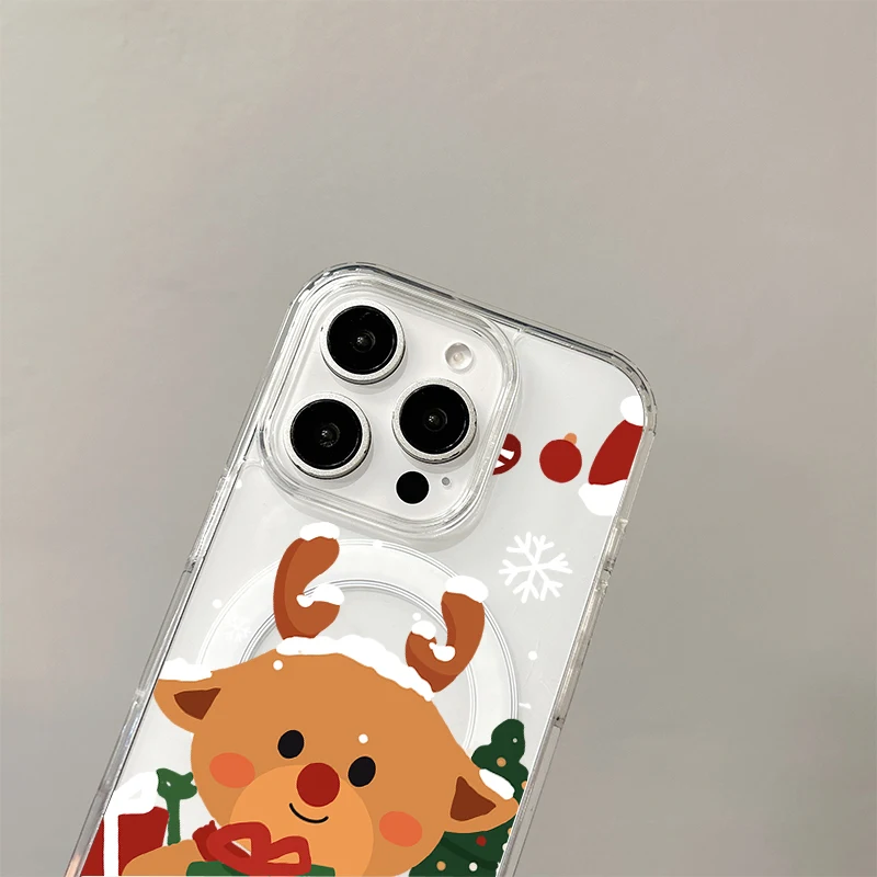 Bonita funda de carga inalámbrica de Papá Noel para iPhone 17 Air 16 E 15 14 Plus 13 12 Mini 11 Pro Max cubierta de borde de silicona transparente - imagen 5