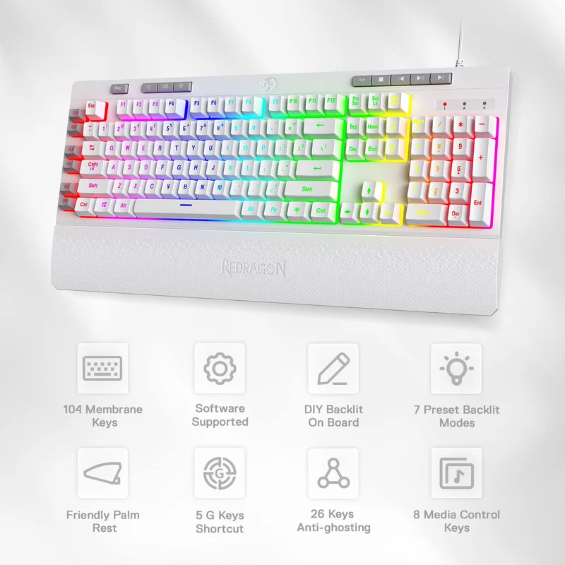 Redragon K512 Shiva RGB Teclado con cable para juegos de membrana retroiluminada, interruptor de sensación mecánica lineal, reposamuñecas desmontable - imagen 5