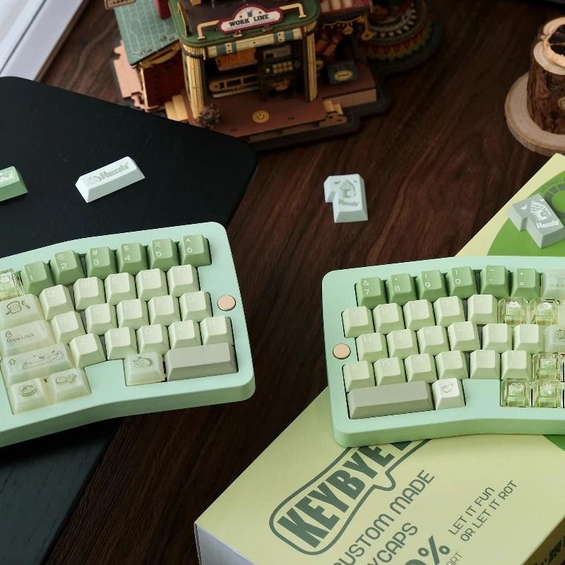 Juego de teclas con tema Matcha Cat Green, perfil de cereza PBT + PC, sublimación en caliente de cinco lados, teclas personalizadas para regalo de teclado mecánico - imagen 4
