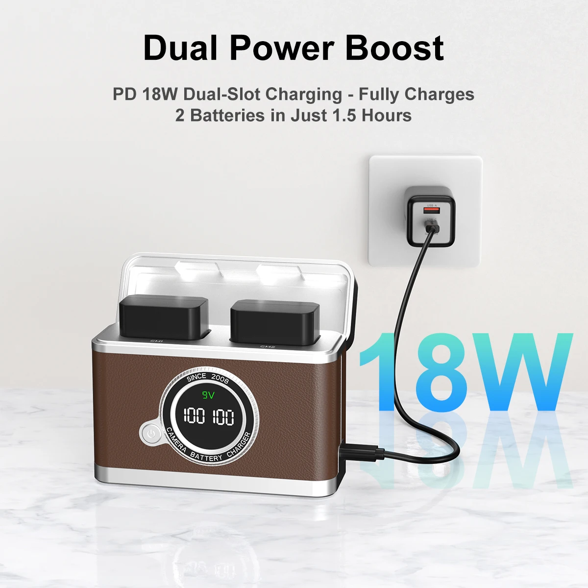 NP-FW50 Cargador dual rápido de 18 W para Sony Alpha ZV-E10,a7 ii,a7r ii, A6300,A6500,a7s,a7,a7s ii,a7s,a5100, pantalla digital inteligente - imagen 4