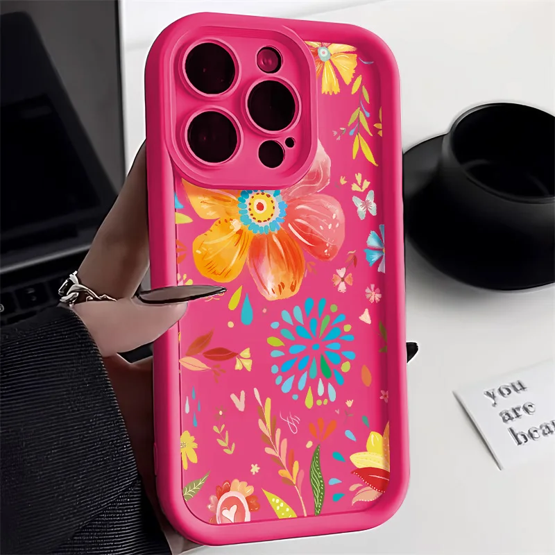 Funda de teléfono de flores para iPhone 13, 11, 15 Pro Max, 14 Plus, 12, XR, X, XS, 7, 8, SE, 13pro, 15pro, Funda de silicona líquida de Color sólido - imagen 4