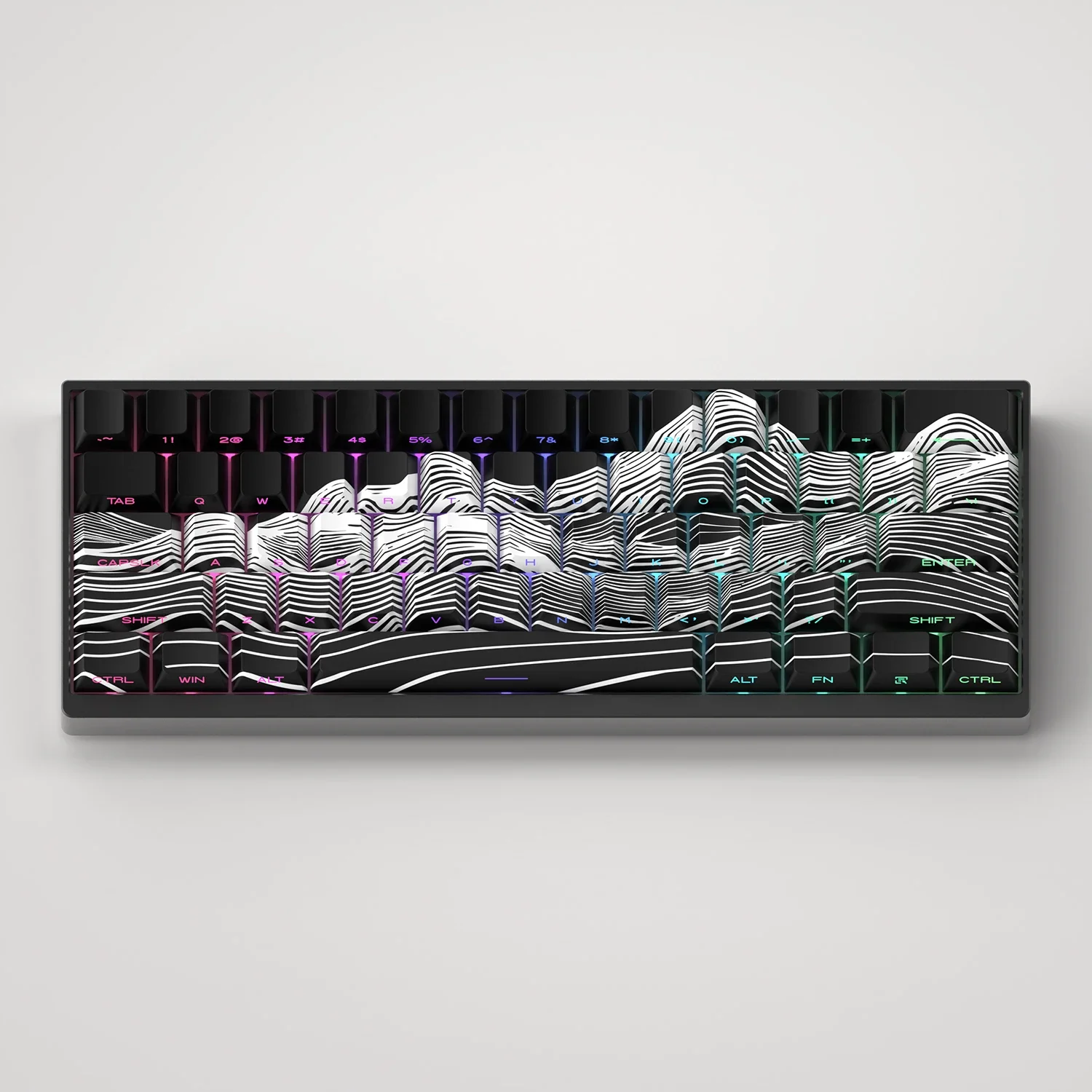 Teclas de montaña de 130 teclas, PBT, estampado lateral de cereza, blanco y negro, Kit de teclado mecánico, teclas para Lucky65 V2 Wooting