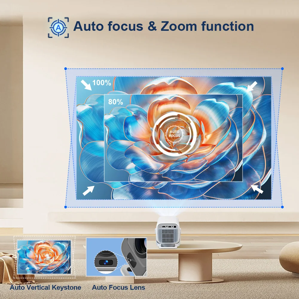 PG370 Full HD 1080P Mini proyector portátil 4K 450ANSI WiFi6 enfoque automático Android11 proyector PG370 Smart Home Theater haz exterior - imagen 5