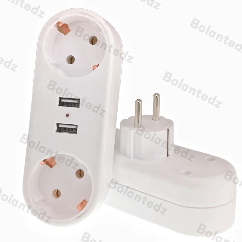 2 USB tipo europeo enchufe de conversión 1 a 2 vías UE Alemania adaptador de corriente estándar enchufe 16A 250V adaptador de carga de viaje - imagen 2
