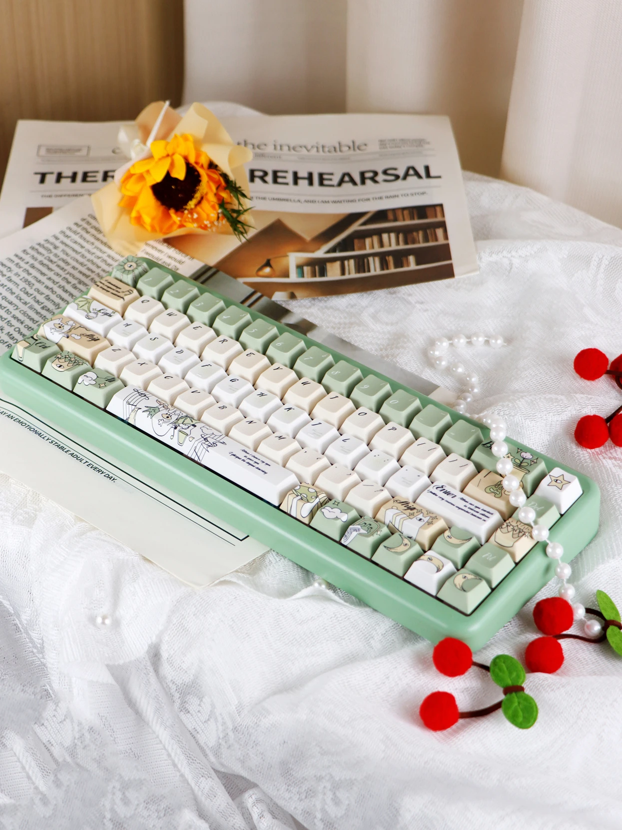 Teclas Poción Mágica Rhapsody 139 Teclas Cereza Pbt Verde Fresca Personalizado 2.25/2.75U Barra Espaciadora Diseño Iso Teclas Alice Layout - imagen 2