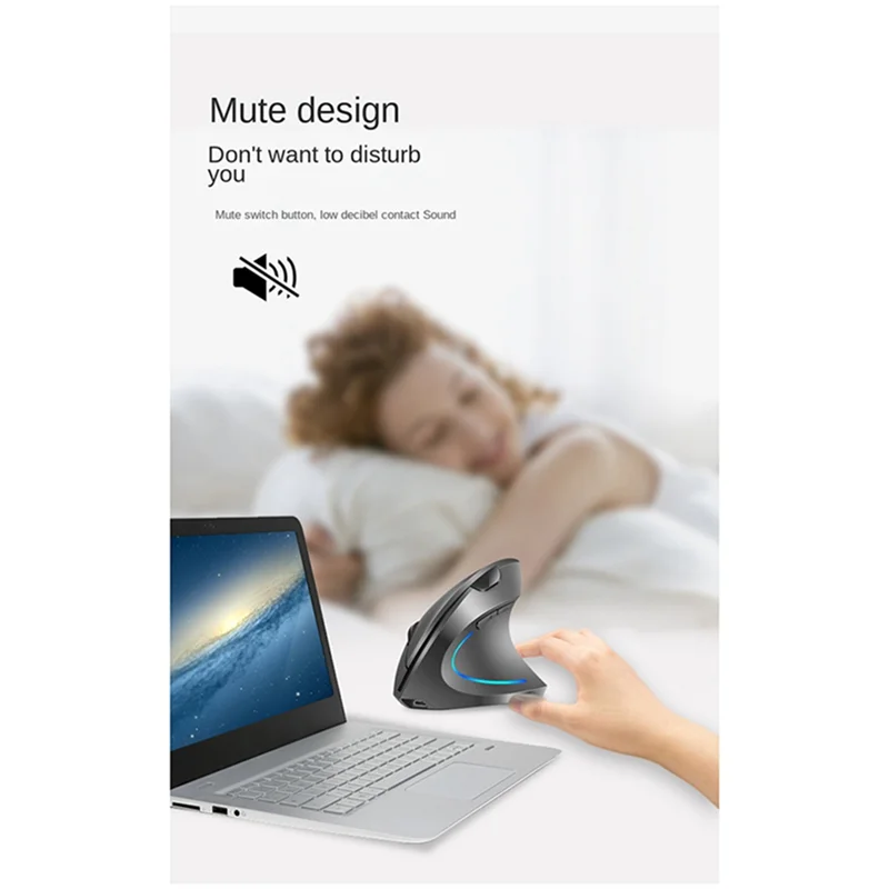 Ratón Vertical inalámbrico 2,4G, ratón silencioso RGB para juegos, ratón de oficina ergonómico para PC y portátil - imagen 3