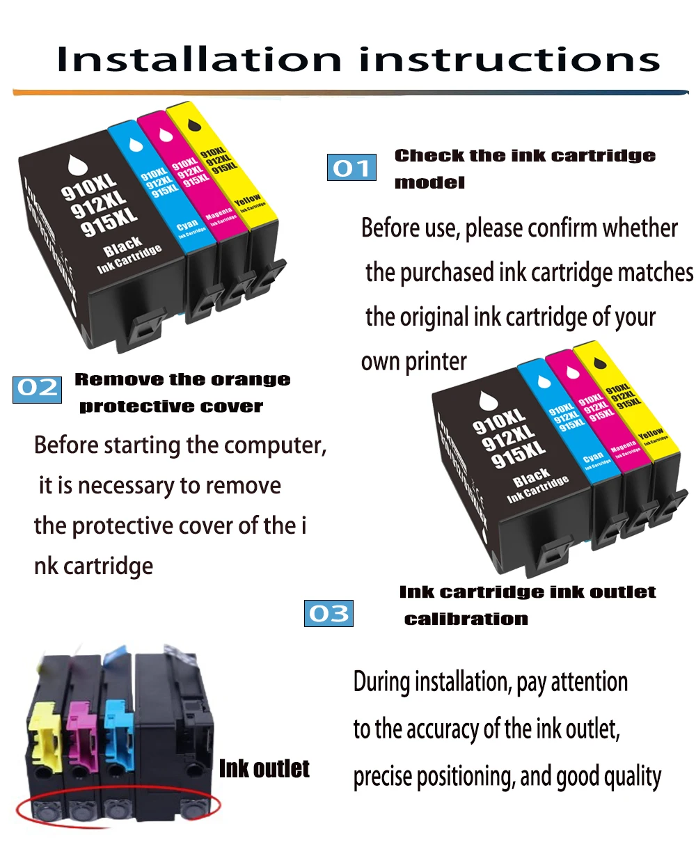 Compatible con cartucho de tinta compatible con hp 912xl 912 para impresora hp OfficeJet Pro 8020 8022 8023 8024 8025 8026 8028 8035 - imagen 3