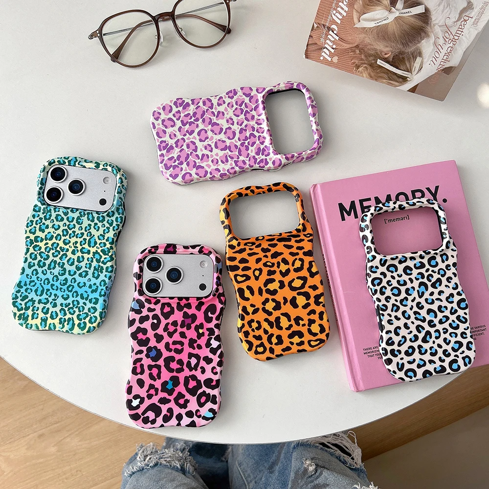Funda protectora de lujo 2 en 1 con estampado de leopardo degradado a prueba de golpes para IPhone 13 14 15 16 17 Pro Max Wave Edge contraportada - imagen 2