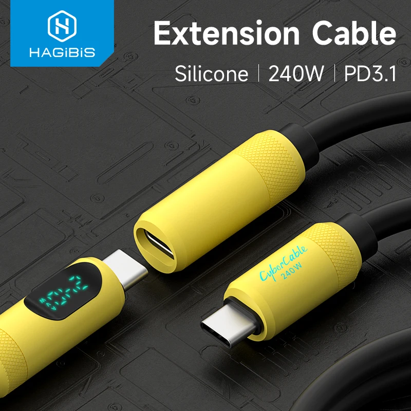 Hagibis Cable de extensión USB C tipo C macho a hembra PD 240W Cable de carga rápida transferencia de fecha para portátiles iPhone 17 píxeles MacBook - imagen 2