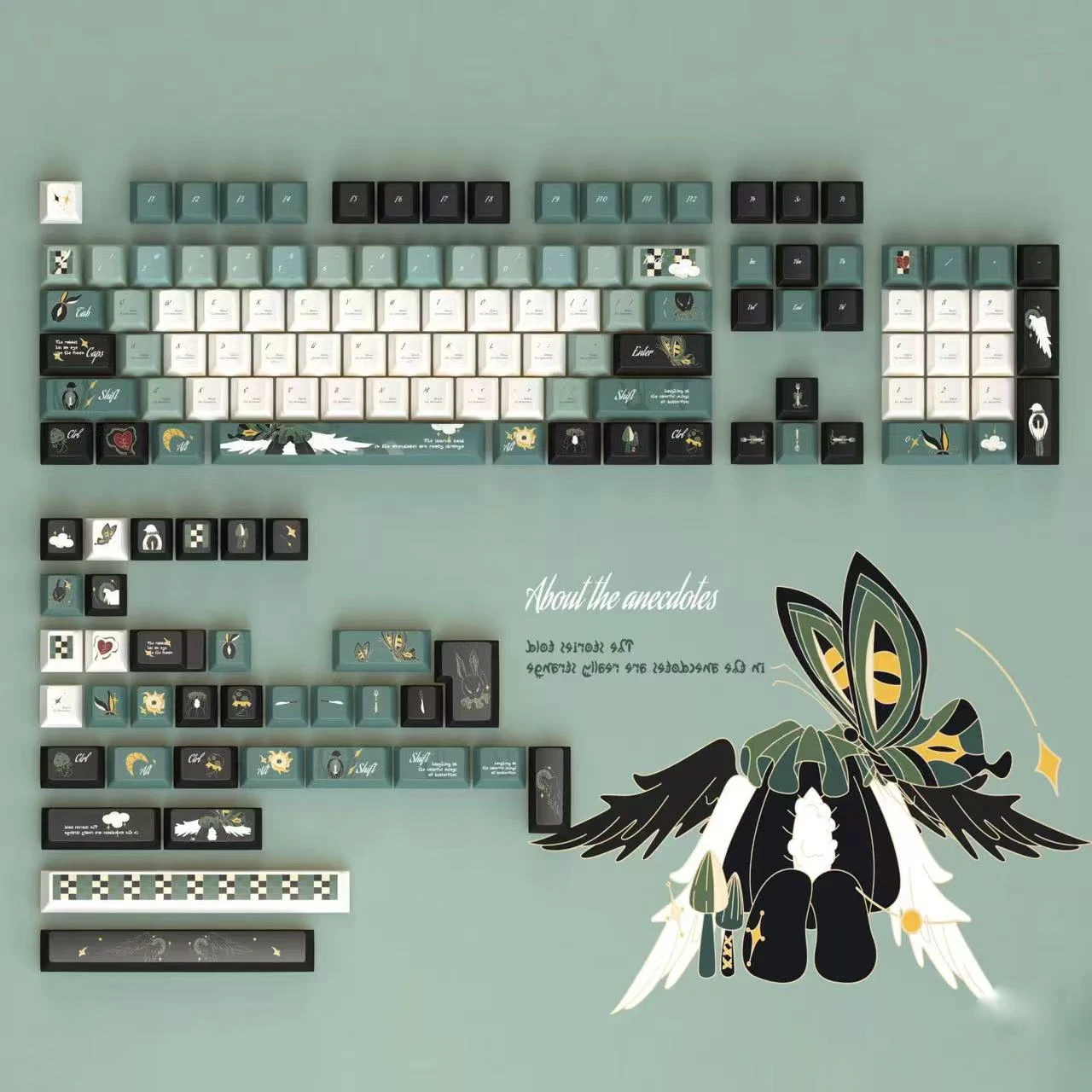 Teclas PBT Strange Forest Record, perfil de cereza, color verde oscuro y blanco, teclas de sublimación de tinte para teclado mecánico MX