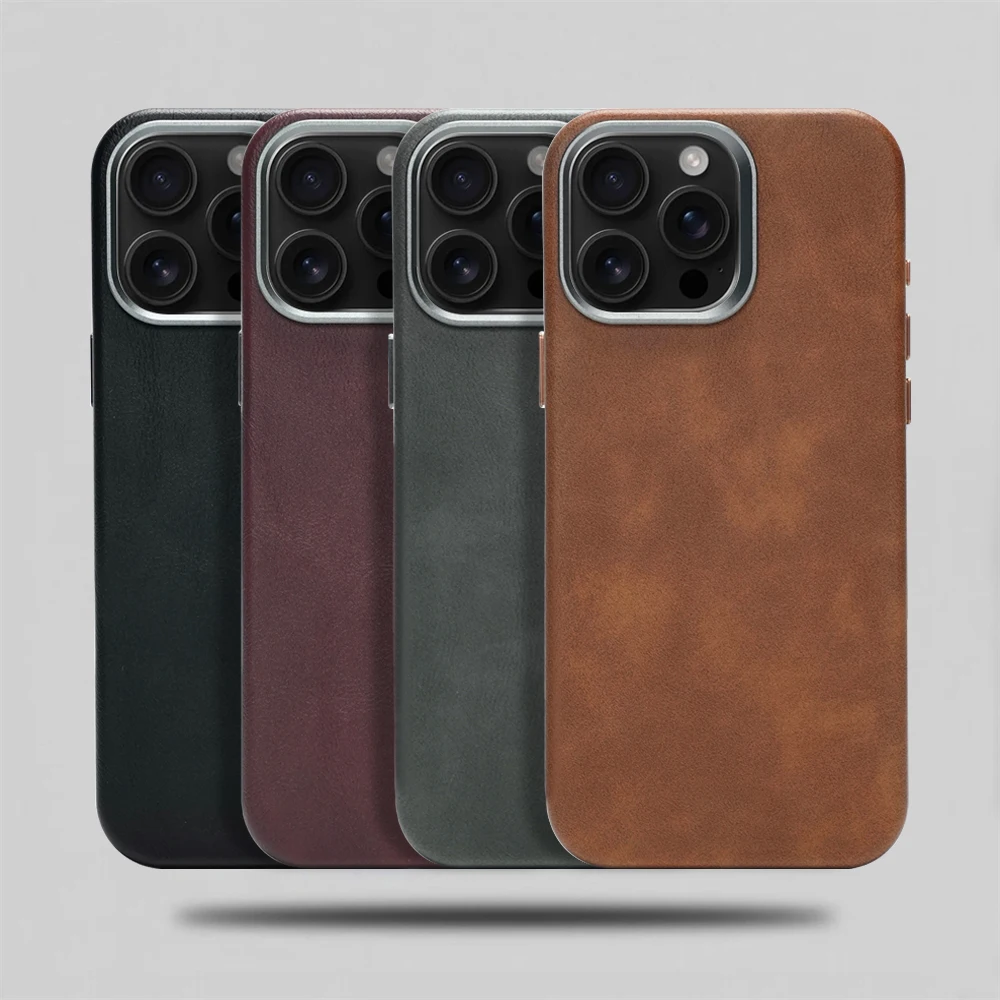 Funda magnética de PU de cuero Retro de negocios de lujo para iPhone 17 16 Pro Max 15 14 13 Pro 12 Promax para cubierta de carga inalámbrica Magsafe - imagen 2