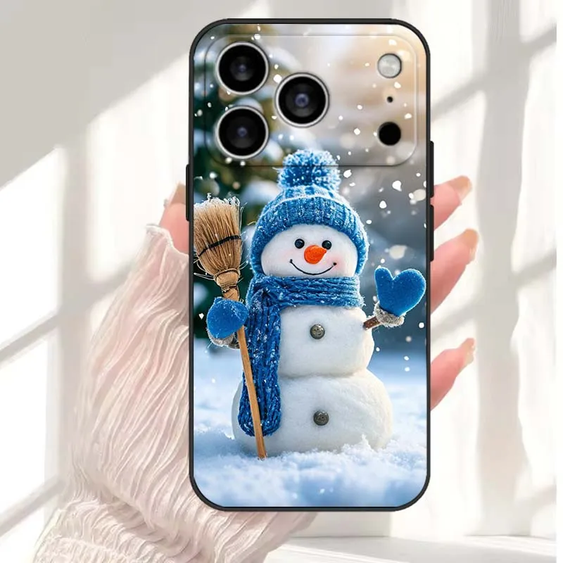Patrón de muñeco de nieve de invierno para Apple iPhone 17 Air 16e 16 15 14 13 XS X Mini Plus Pro Max funda de teléfono negra - imagen 4