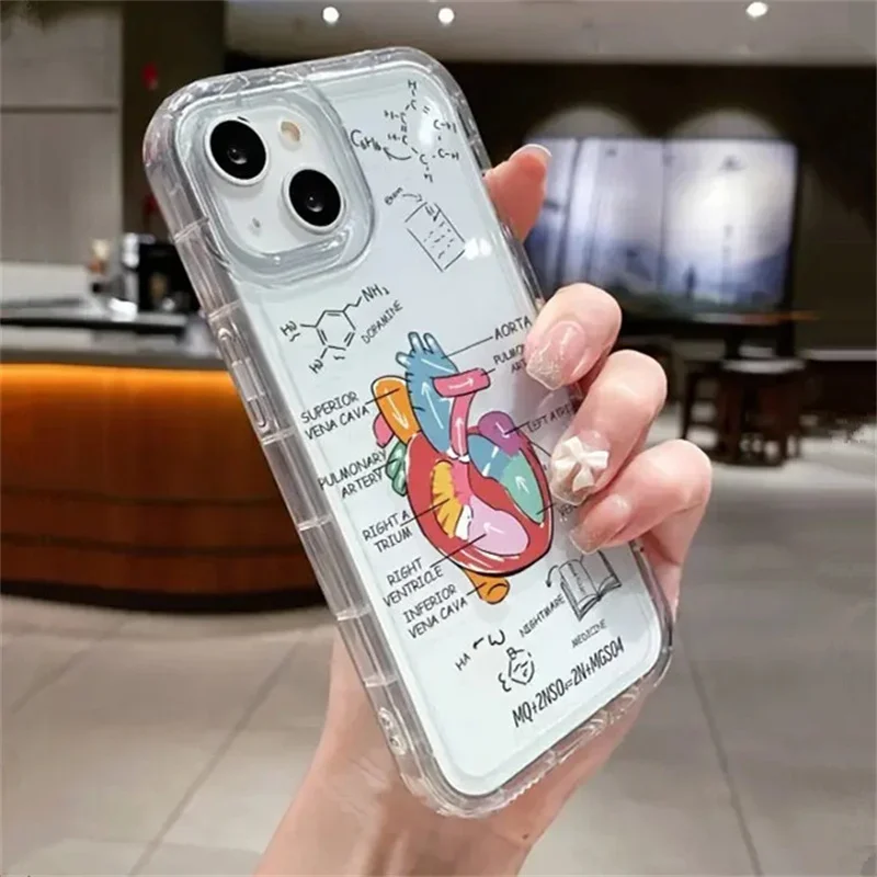 Funda de teléfono transparente con forma de corazón de fórmula para iPhone 16 11 12 13 14 15 Pro Max Mini Plus XS X XR Max 7 8 SE 3 Airbag cubierta anticaída - imagen 3