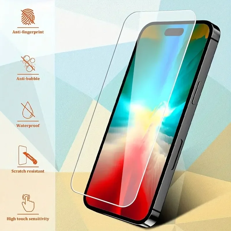 Protector de pantalla de vidrio templado HD fácil de instalar 4 piezas para iPhone 17 16 15 14 13 12 11 15 Pro Max 15 16 Plus 14 Pro 16e Glass - imagen 3