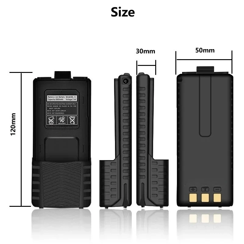 Compatible con BaoFeng UV-5R Plus 7,4 V 3800mAh batería recargable UV5RA accesorios de Radio BL-5 batería de Walkie Talkie extendida - imagen 3