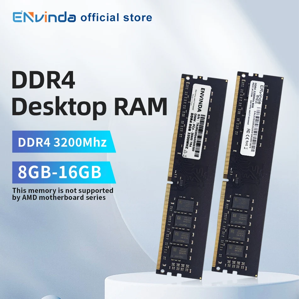 Memoria RAM para PC ENVINDA DDR4, 8GB, 16GB, 3200MHz, DIMM, Memoria para ordenador de escritorio, sin soporte, placa base AMD