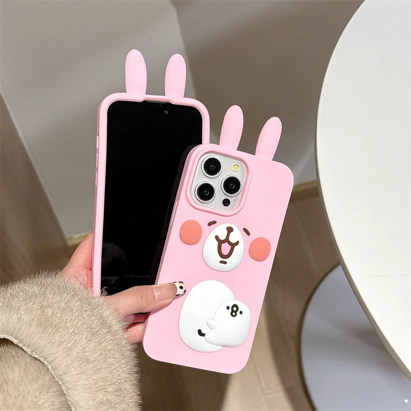 Funda de silicona de conejo rosa de dibujos animados para IPhone 16, 15, 14, 13, Pro Max Plus, 16Pro, 15Pro, IPhone16, ProMax, bonita funda de teléfono Kawaii con animales - imagen 5