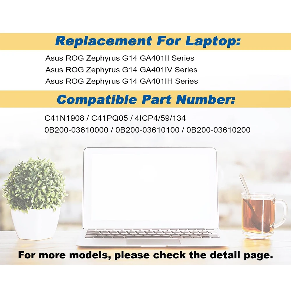 Batería de portátil C41N1908 compatible con Asus ROG Zephyrus G14 GA401II GA401IU GA401IV GA401IH GA401IHR GA401QC GA401IVC GA401QH GA401QM GA401QE GA401IV-BR9N6 PX401IV-BM166R C41PQ05 - imagen 2