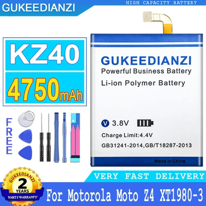 GUKEEDIANZI-Batería de repuesto KZ40, KZ 40, 4750mAh, para Motorola Moto Z4, Z 4, XT1980-3, baterías de alta calidad, + herramientas