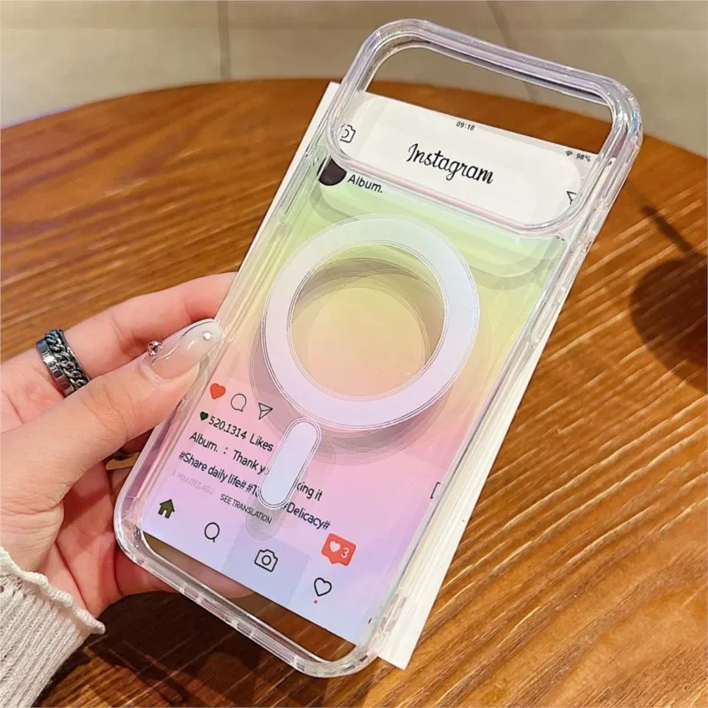 Funda transparente Laser Aurora para Magsafe para iPhone 17 17Pro Air 16 15 14 13 12 11 Pro Max 13 12 Mini X XS XR, funda dura de lujo - imagen 3