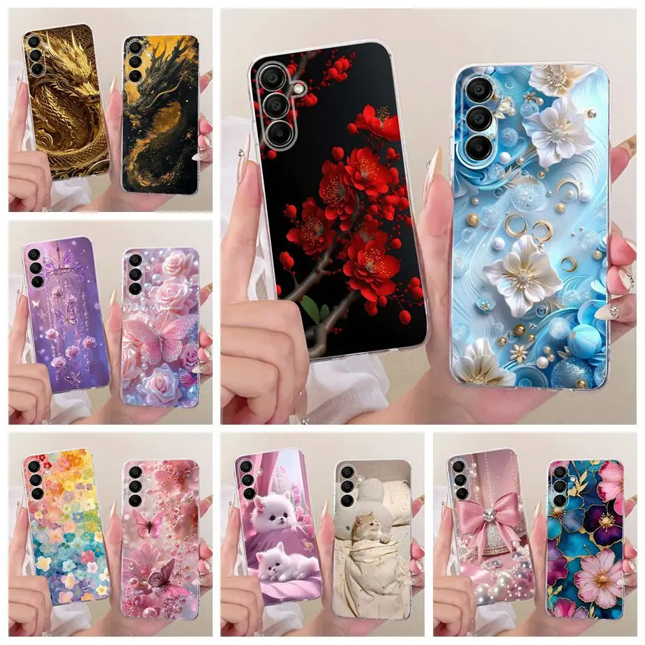 Para Samsung Galaxy A55 funda A15 A25 A35 funda de teléfono pintada con flores coloridas para Samsung A15 A 55 Galaxy A25 A35 funda suave
