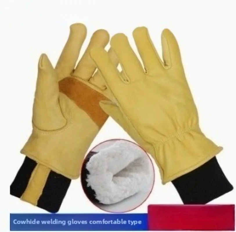 Guantes de trabajo de cuero de vaca, protección laboral de seguridad, deportes de jardín, conductores de motocicletas, trabajo, soldadura, guantes resistentes al desgaste - imagen 3