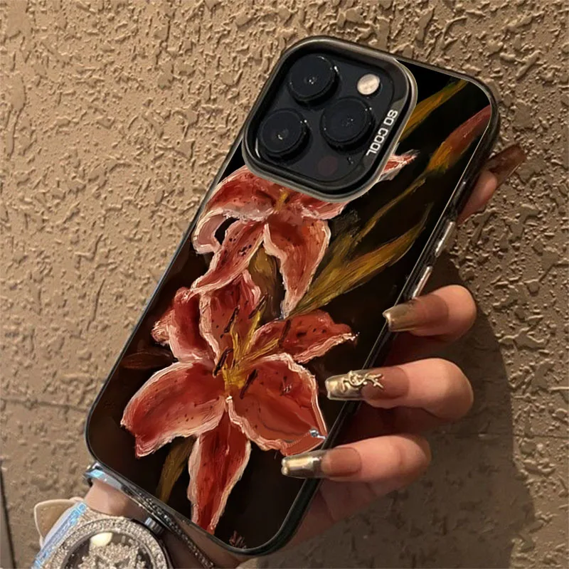 Funda de teléfono con diseño de flor de lirio y pintura al óleo para Samsung Galaxy A56 A16 A15 A35 A55 A34 A54 5G S25 Ultra S24FE S23 S22 Plus