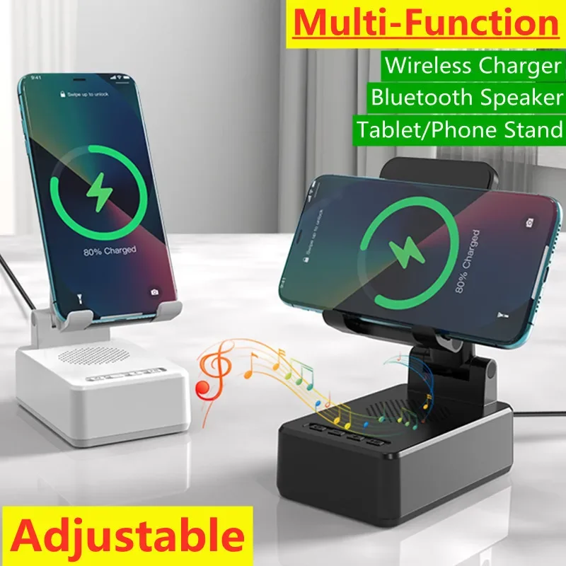 Soporte de cargador inalámbrico para teléfono móvil, estación de carga rápida de 15W para iPhone, Samsung y Xiaomi, Altavoz Bluetooth de escritorio - imagen 2