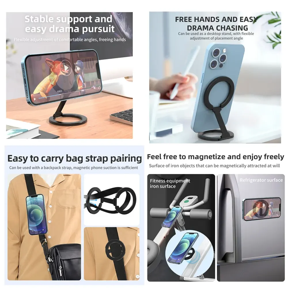 Soporte para teléfono Pro 360 Magsafe para Iphone 12-14-montaje giratorio y abatible magnético de doble cara, base de escritorio plegable de aleación de aluminio