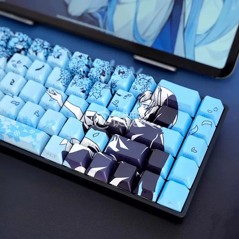 132 Raven Sakura Keycap Cherry Profile lindo Anime Keycap doble disparo lateral brillo a través de PBT Keycap para teclado mecánico MX - imagen 5