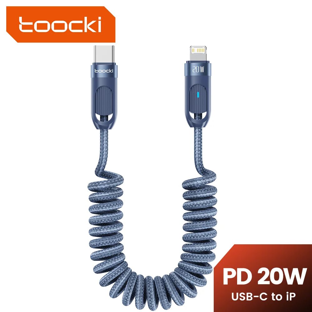 Toocki PD 20W tipo C a Lightning Cable cargador rápido para iPhone 14 13 12 11 Pro Max Plus XR XS Cable de carga telescópico de resorte
