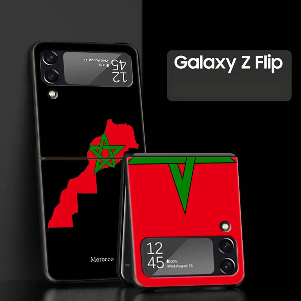 Para Samsung Galaxy Z Flip 3 4 5 duro negro plegable PC funda de teléfono bandera de Marruecos fútbol para Samsung Z Flip3 funda protectora Shell - imagen 2