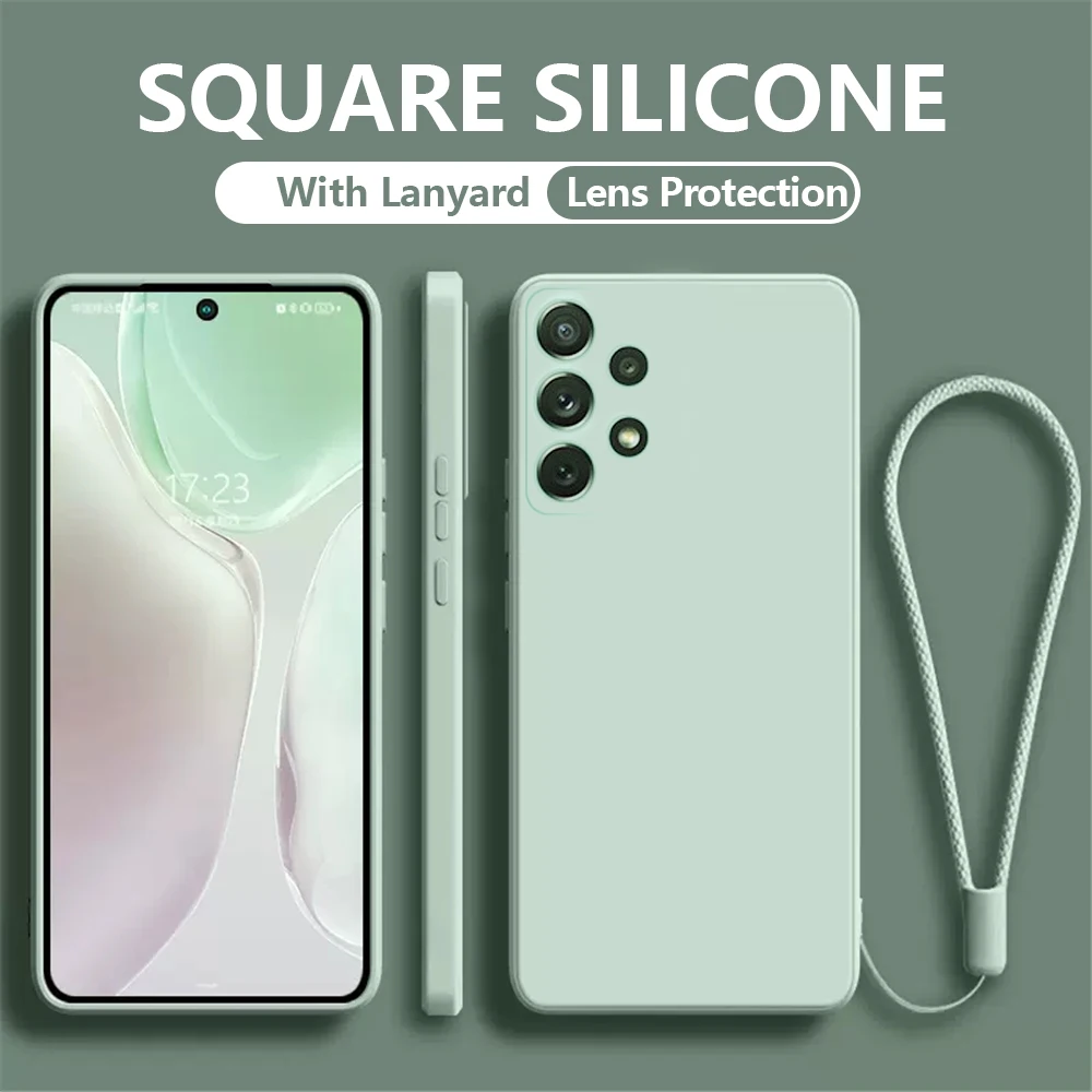 Funda de silicona cuadrada Original para Samsung Galaxy, funda con cordón oficial para Samsung Galaxy A33, A53, A73, 5G, A13, A52S, A12, A22, A32, A52, A72