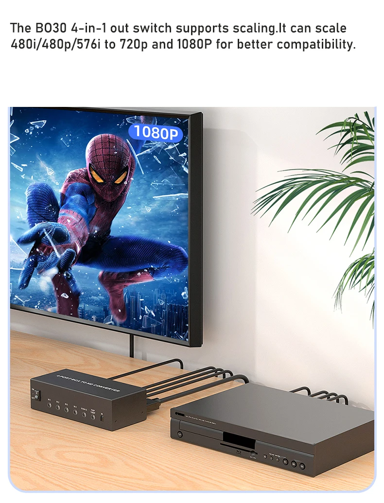 Conmutador convertidor RCA a HDMI 1080P 4 en 1 salida compuesto AV a HDMI convertidor de interruptor escalador con control remoto 3 RCA AV en salida HDMI - imagen 5